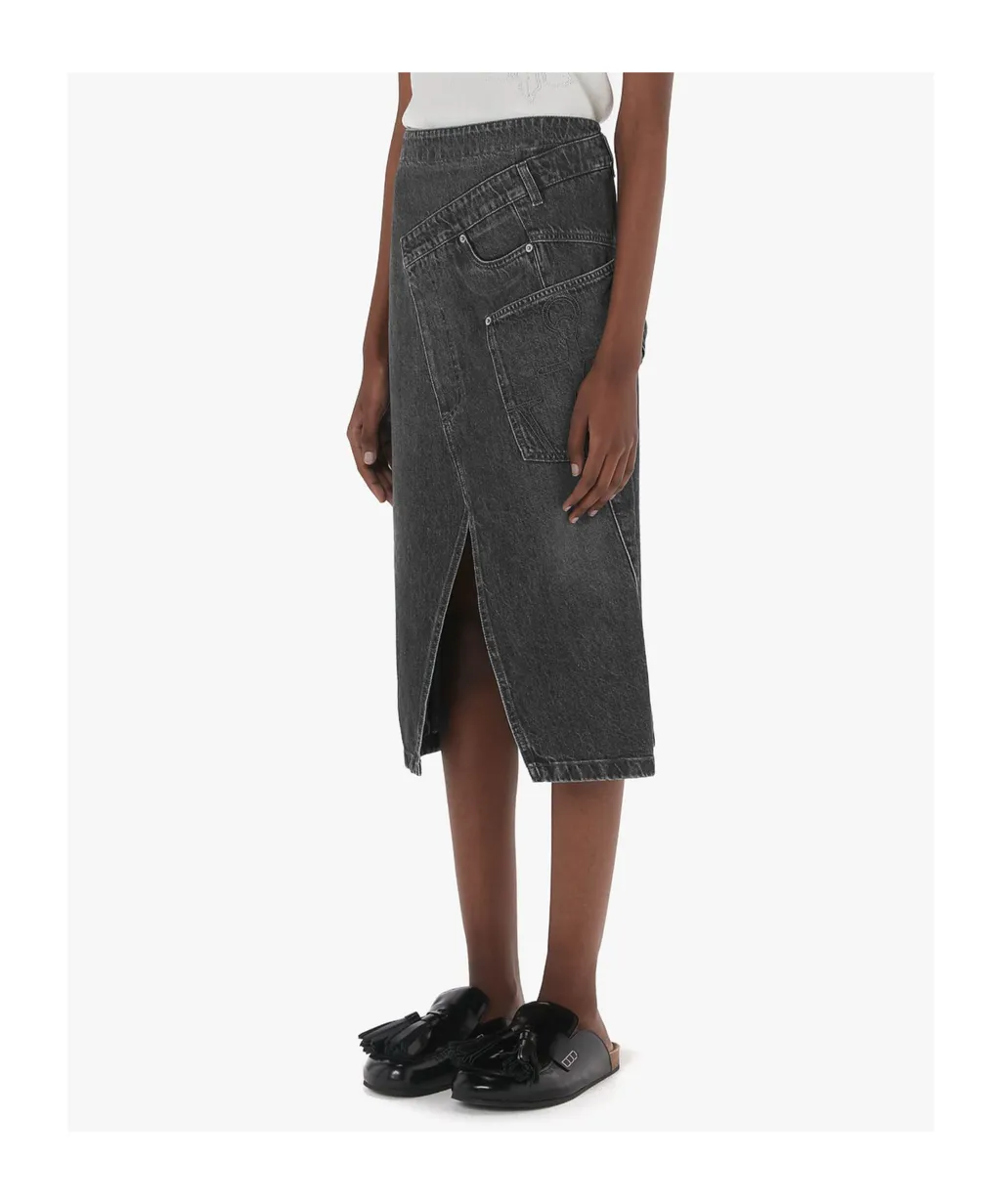 Twisted Denim Midi Skirt