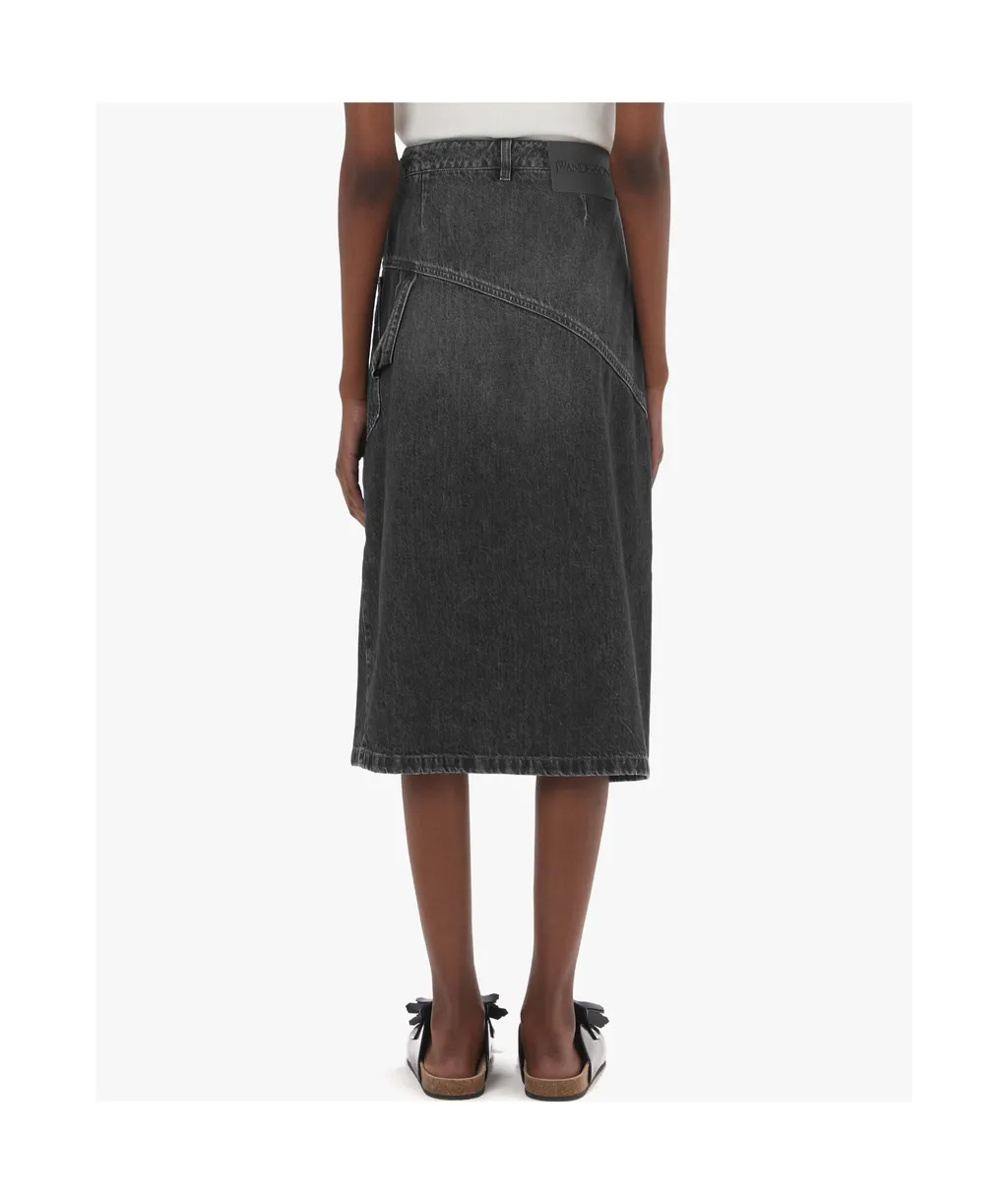 Twisted Denim Midi Skirt