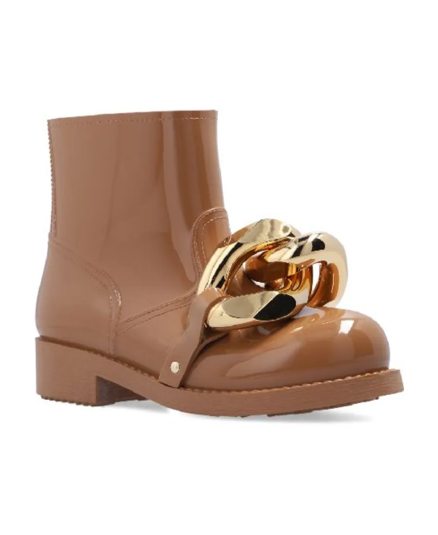 Chain-Embellished Pull-On Ankle Boots