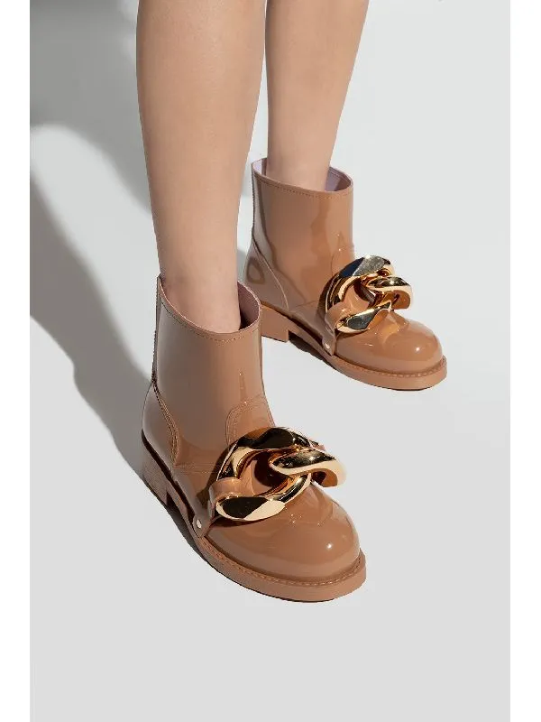 Chain-Embellished Pull-On Ankle Boots