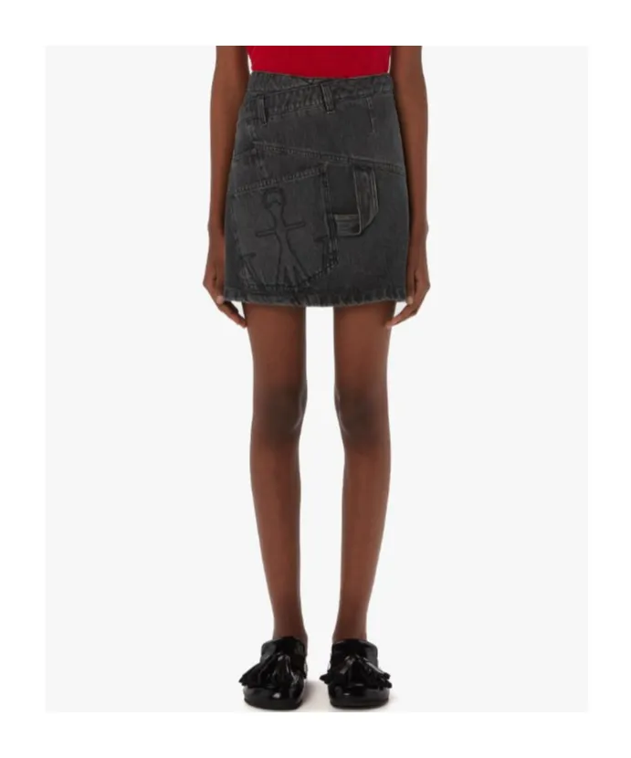 Mid-Rise Twisted Denim Mini Skirt