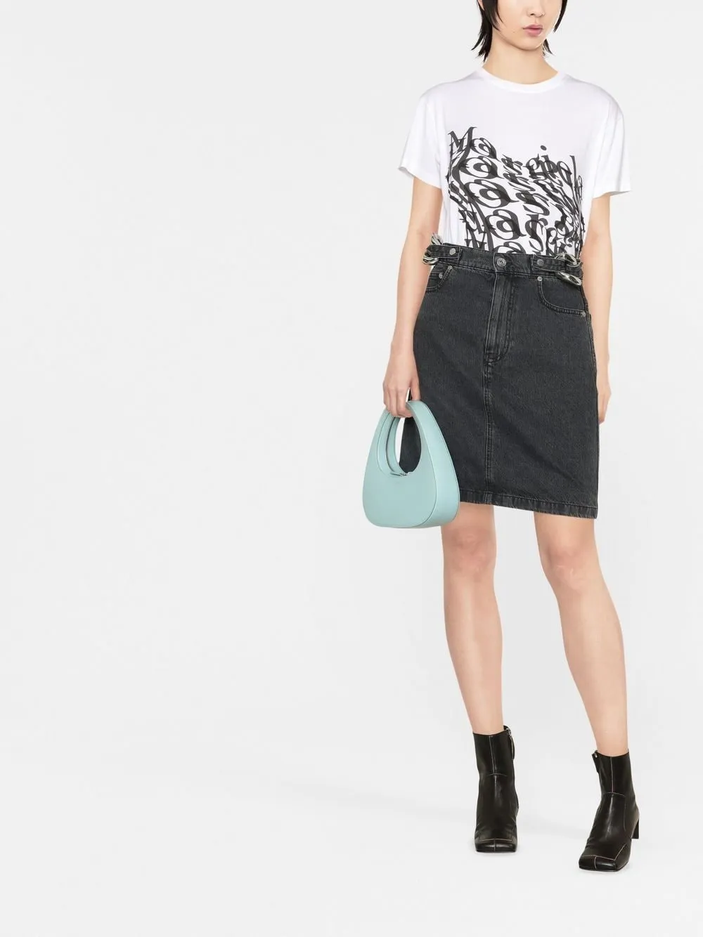 Chain Link Detail Denim Skirt