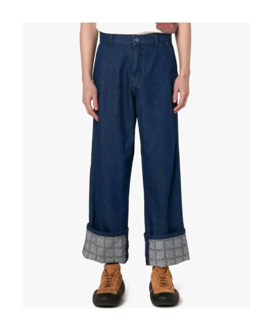 Checked Turn-Up Brim Jeans