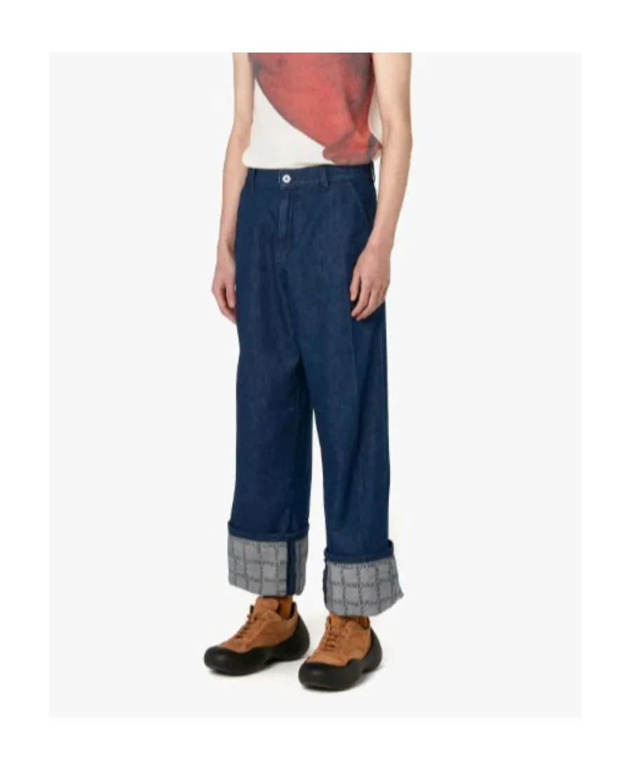Checked Turn-Up Brim Jeans