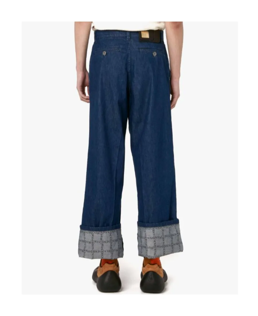 Checked Turn-Up Brim Jeans