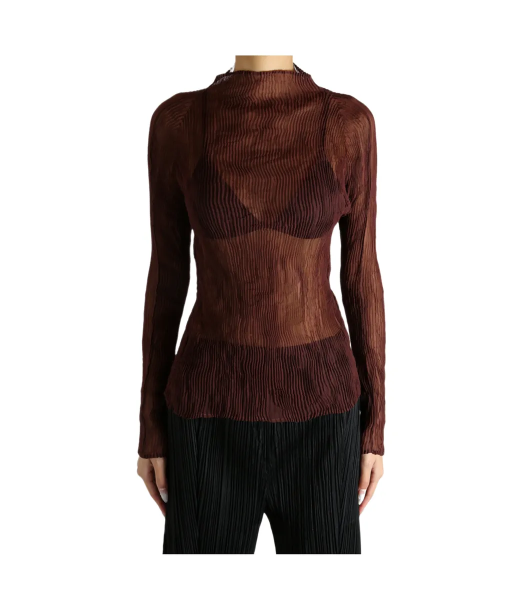 Pleated Mesh Chiffon Top