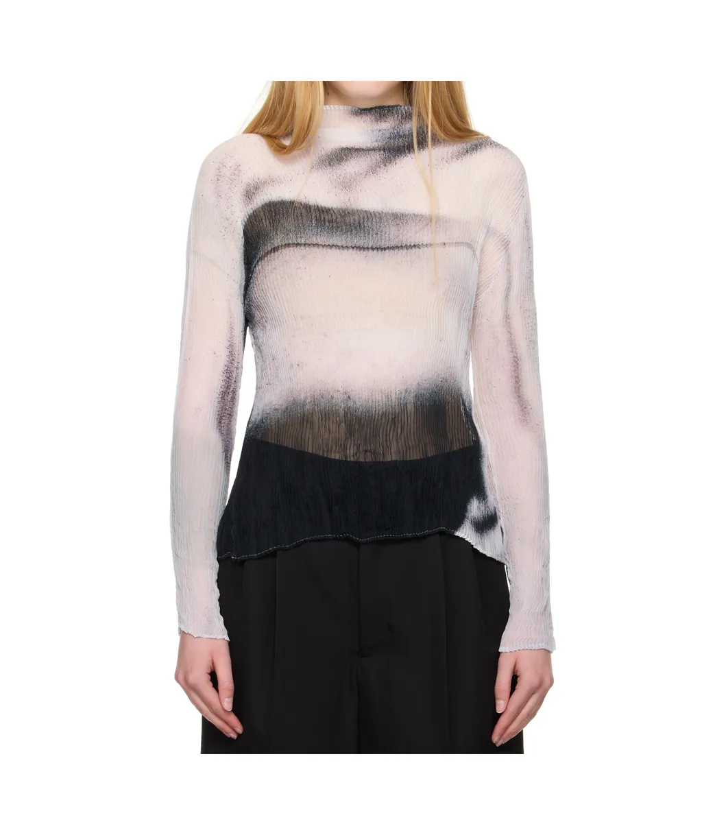 Shadow Study Crinkled Chiffon Twist Turtleneck