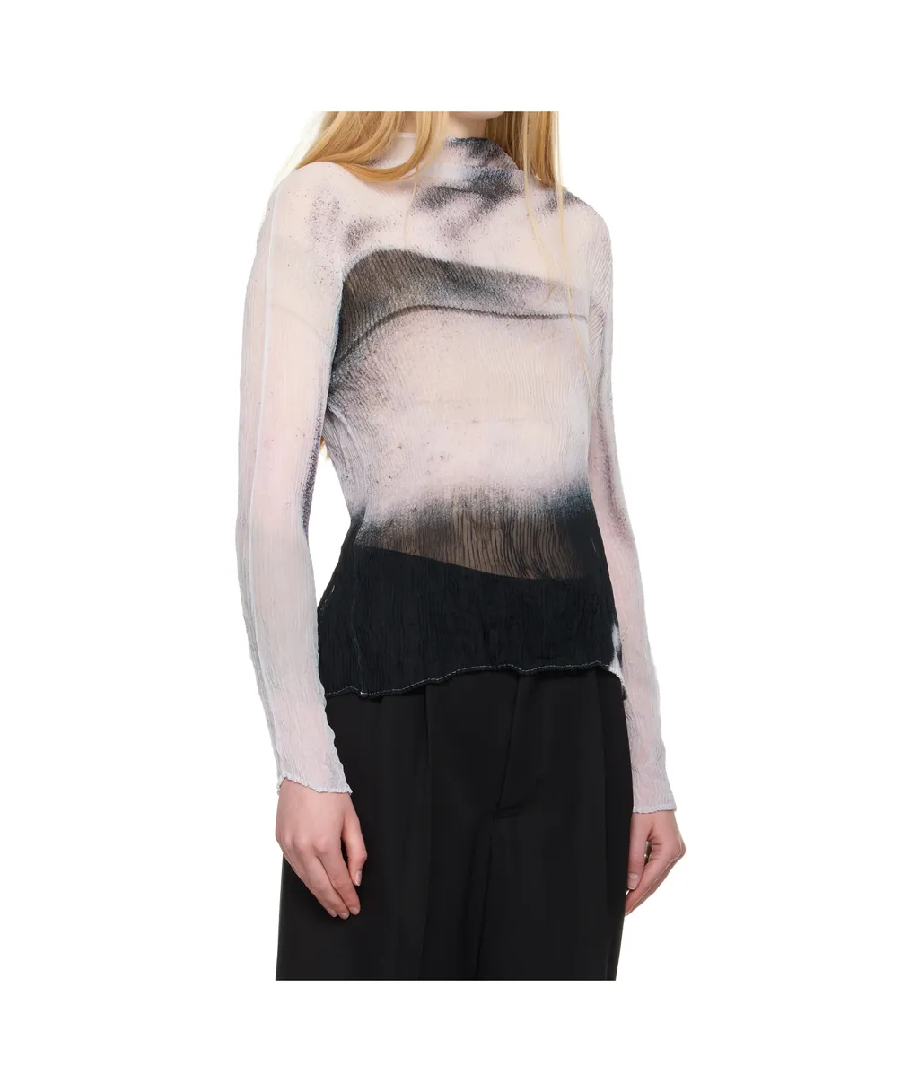Shadow Study Crinkled Chiffon Twist Turtleneck