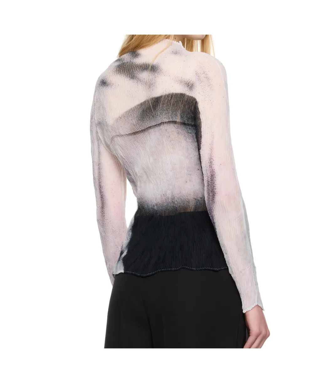 Shadow Study Crinkled Chiffon Twist Turtleneck