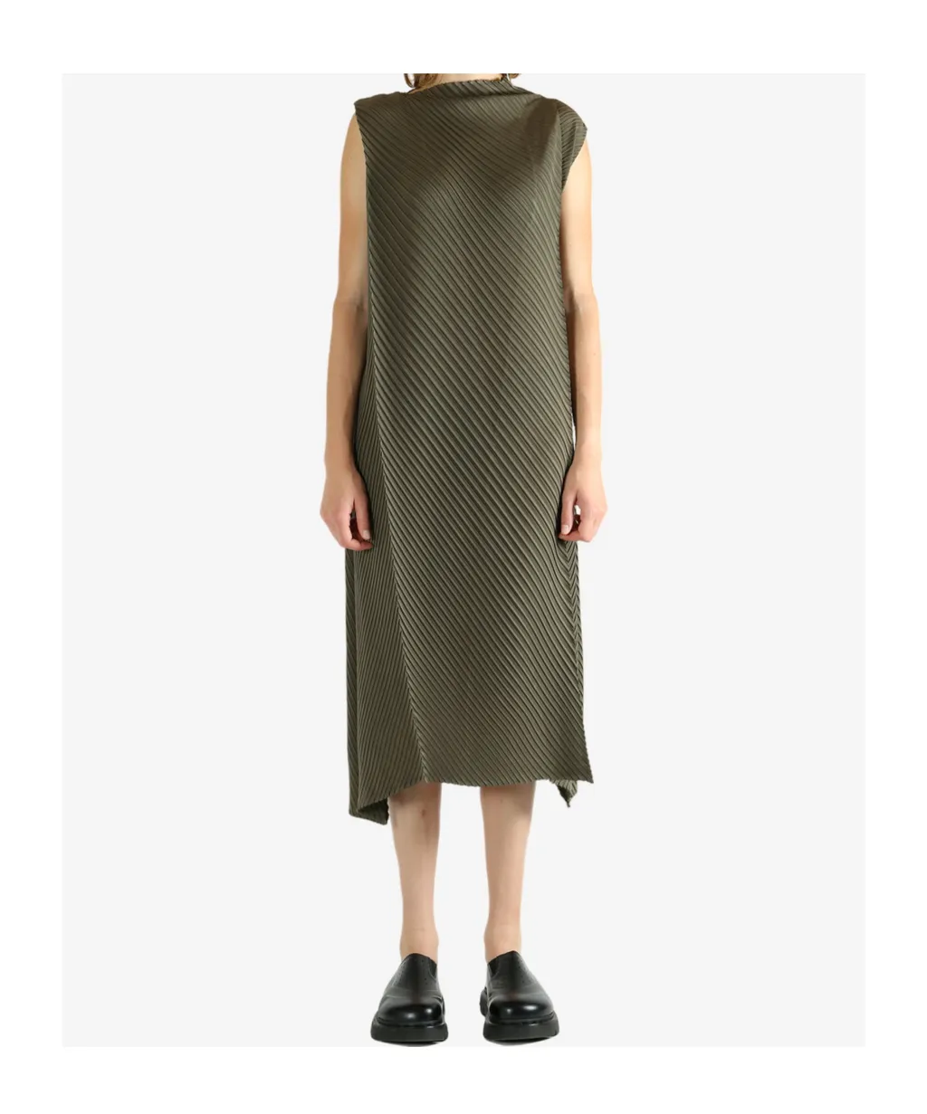 Fold Pleats Sleeveless Midi Dress