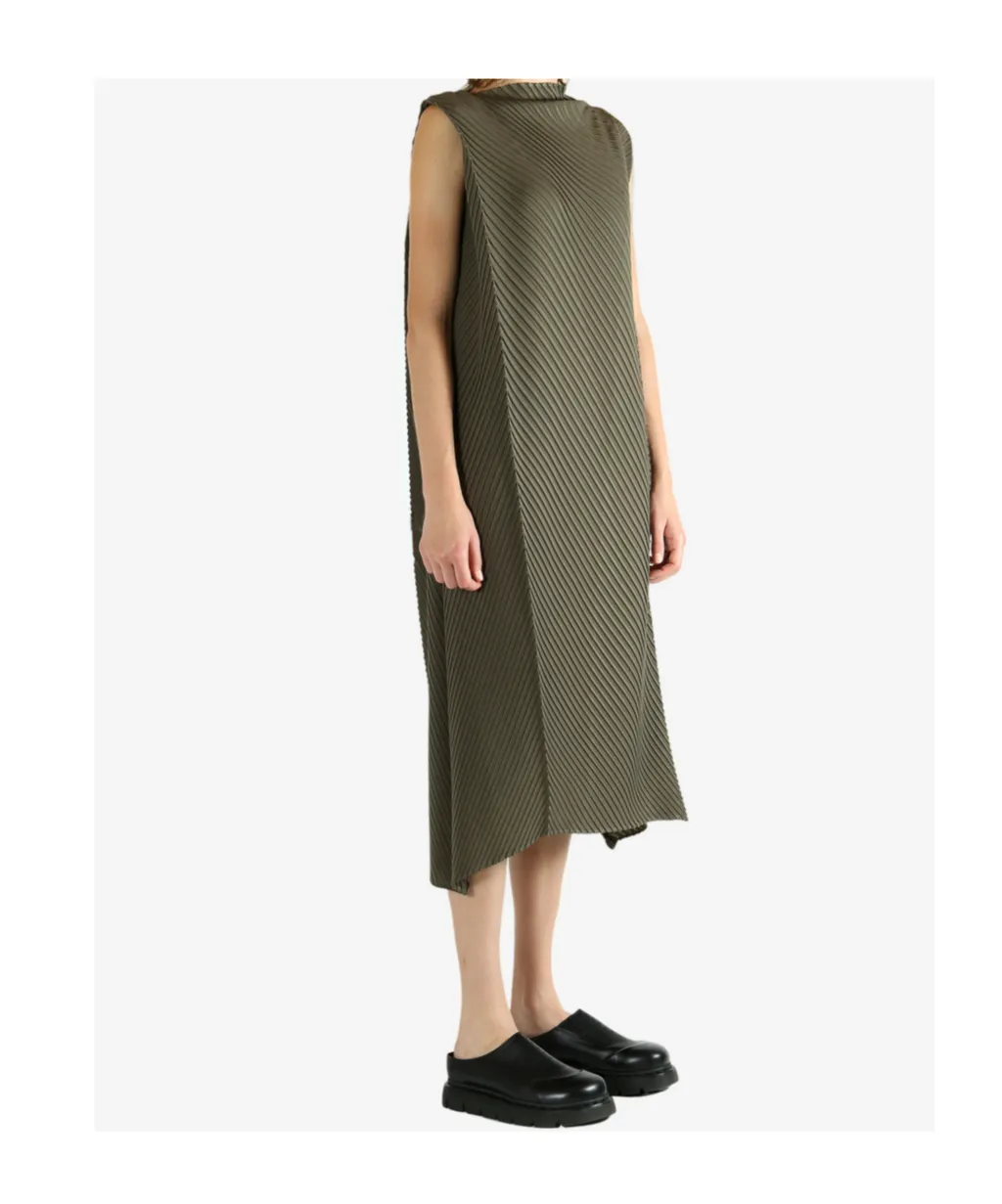 Fold Pleats Sleeveless Midi Dress