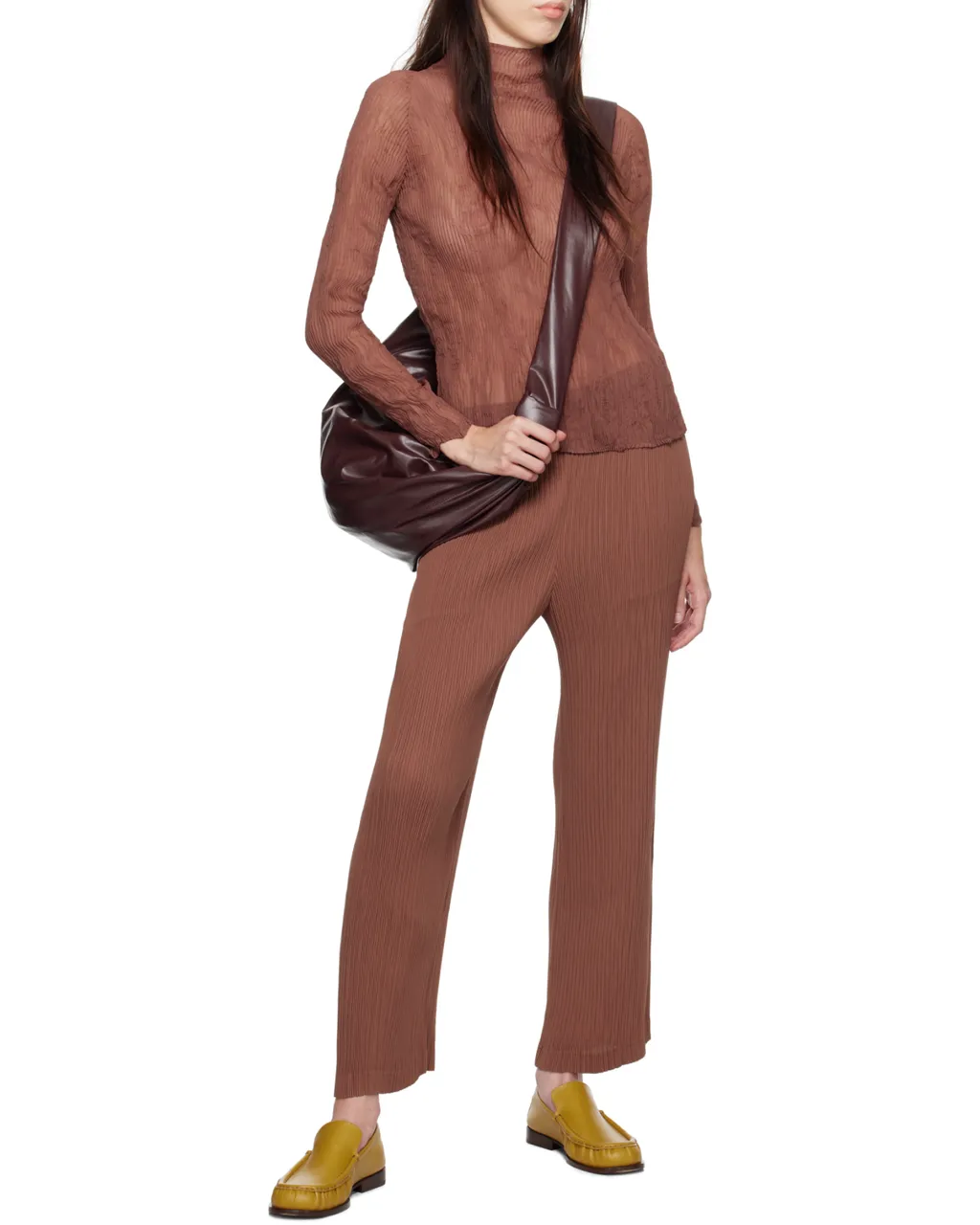 Hatching Pleated Straight Trousers