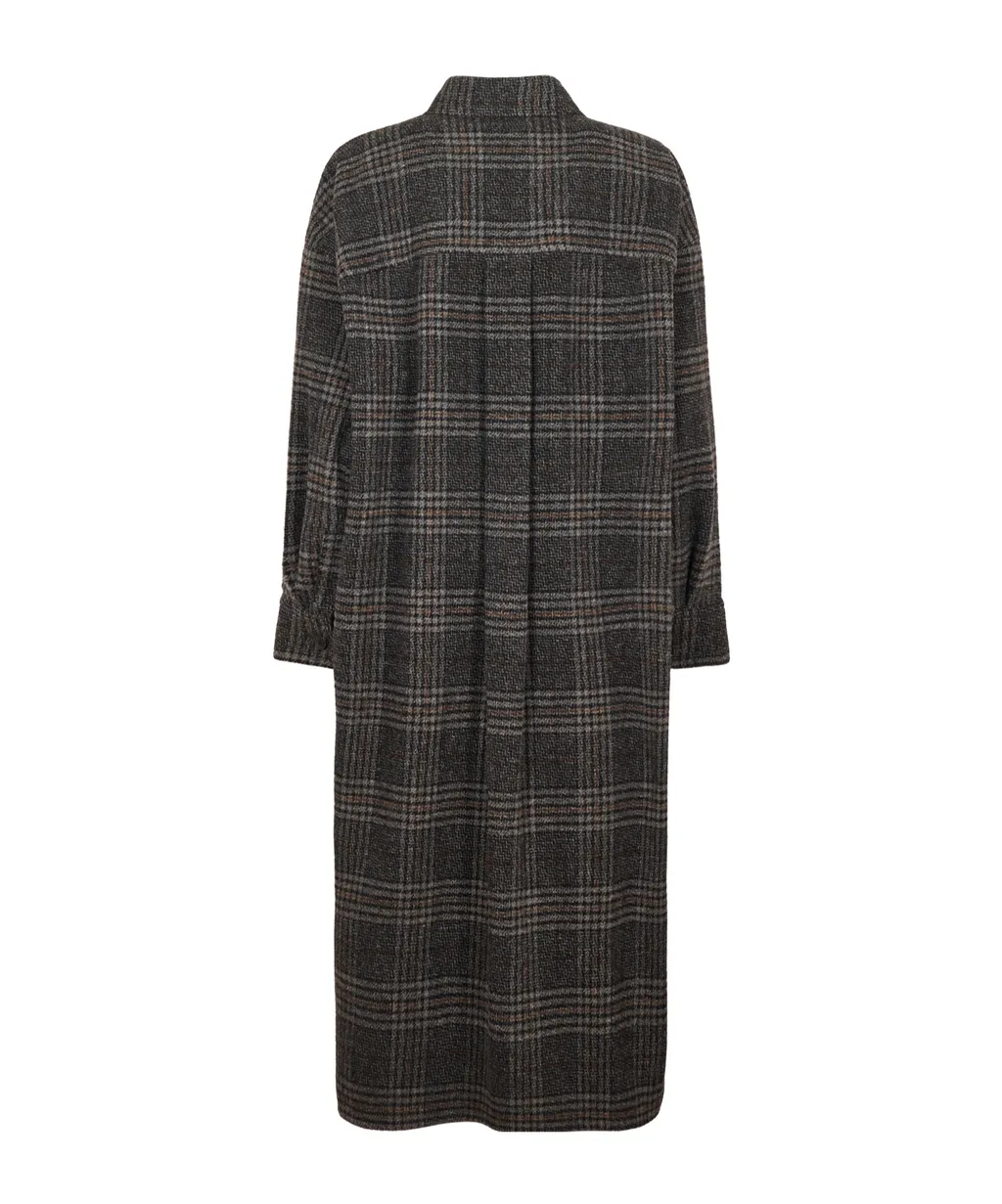 Long-Sleeved Plaid Coat