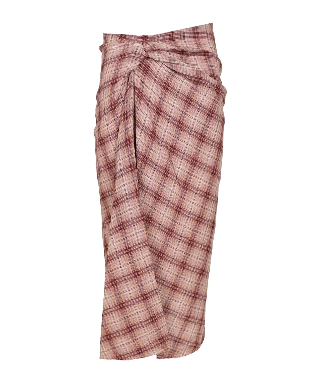 Checked-Pattern Wrap Midi Skirt