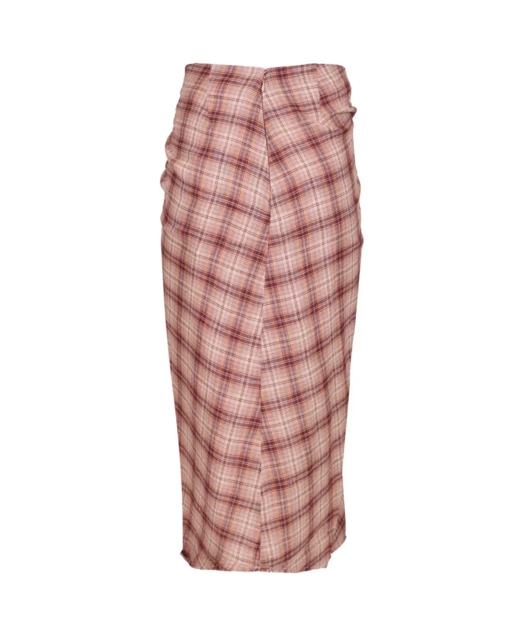 Checked-Pattern Wrap Midi Skirt