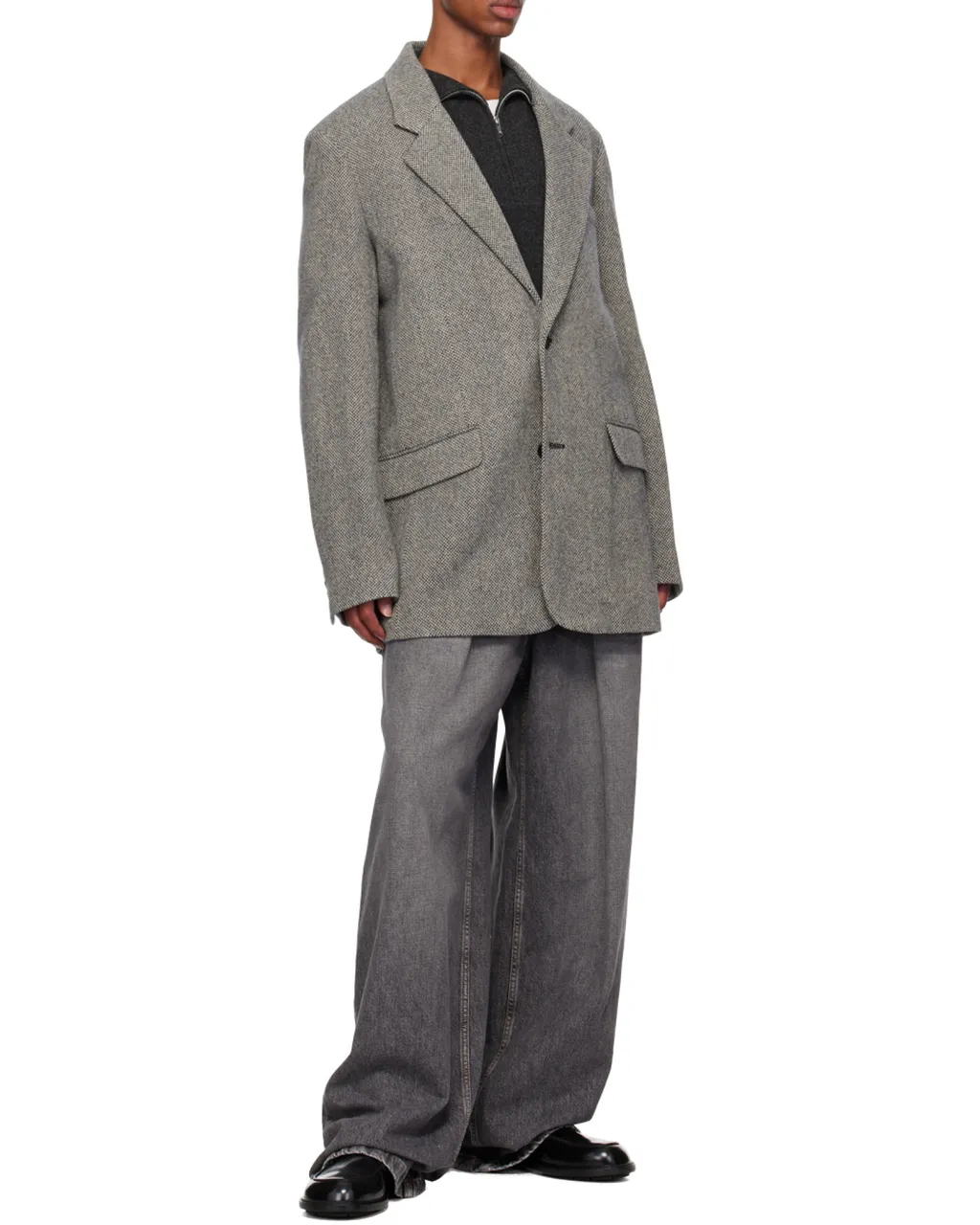 Herringbone Pattern Single-Breasted Blazer