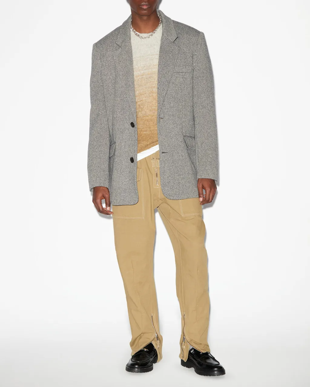 Herringbone Pattern Single-Breasted Blazer