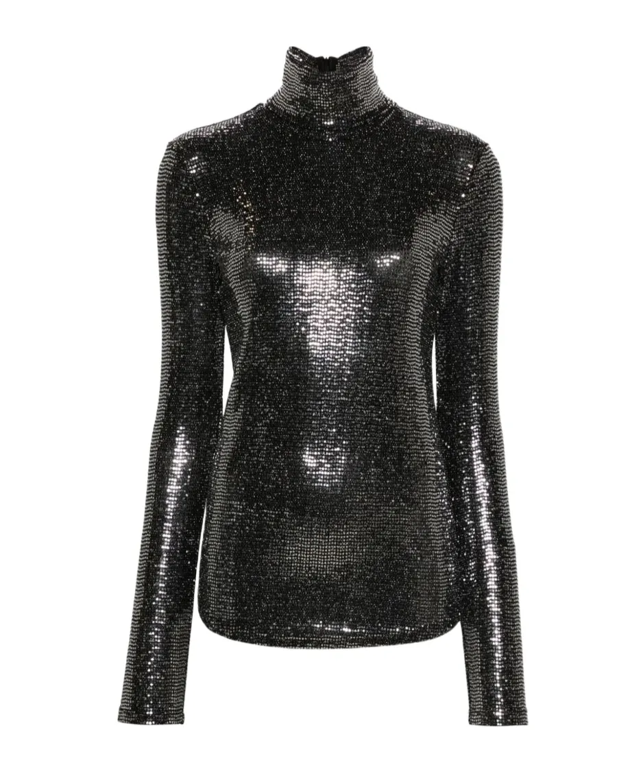 High-Neck Sequin Blouse