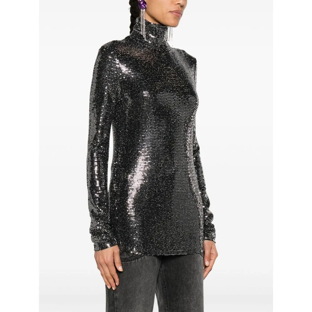 High-Neck Sequin Blouse