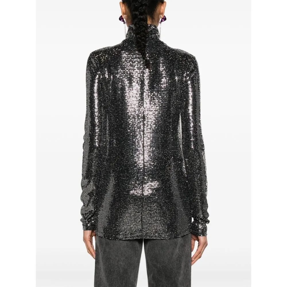 High-Neck Sequin Blouse