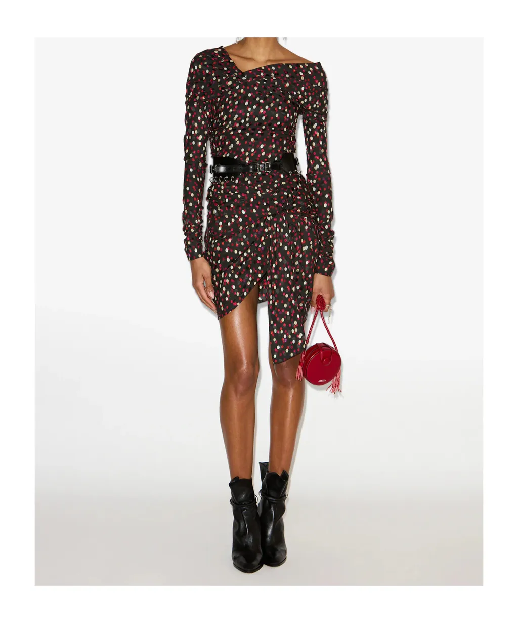 Pattern-Printed Long-Sleeved Dress