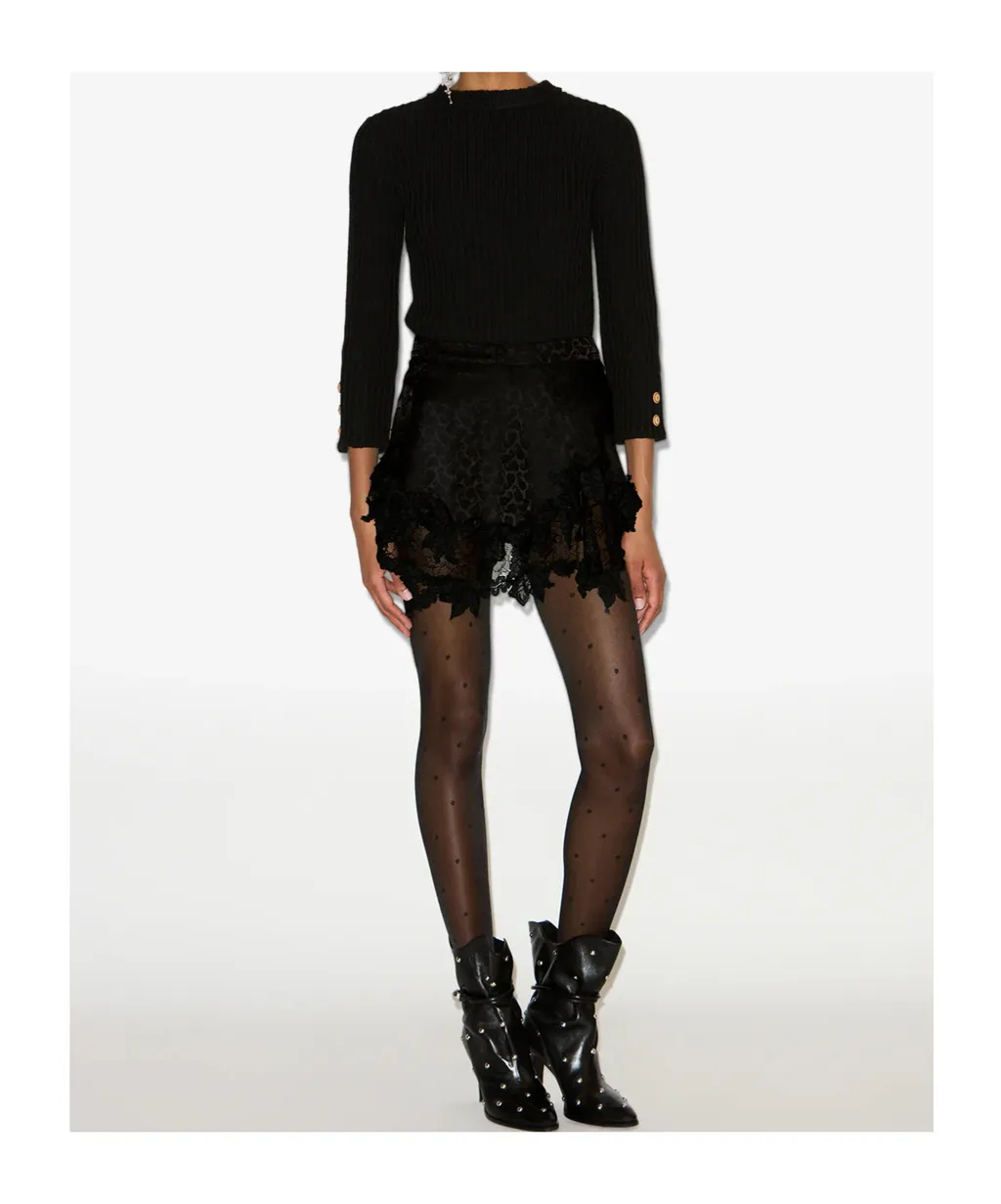 Lace Detailed Ruffled Hem Mini Skirt