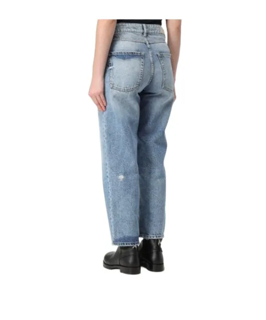 Icon Denim Jeans With Logo Patch And Ripped Back