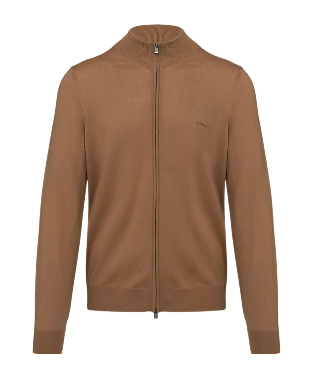 Logo Embroidered Zipped Knit Cardigan
