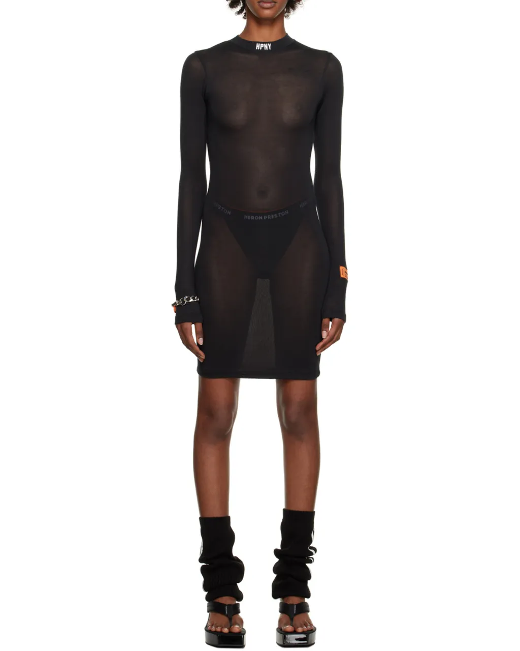 Long-Sleeved Mesh Dress
