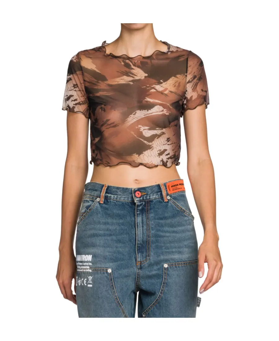 Camo Mesh Cropped T-Shirt