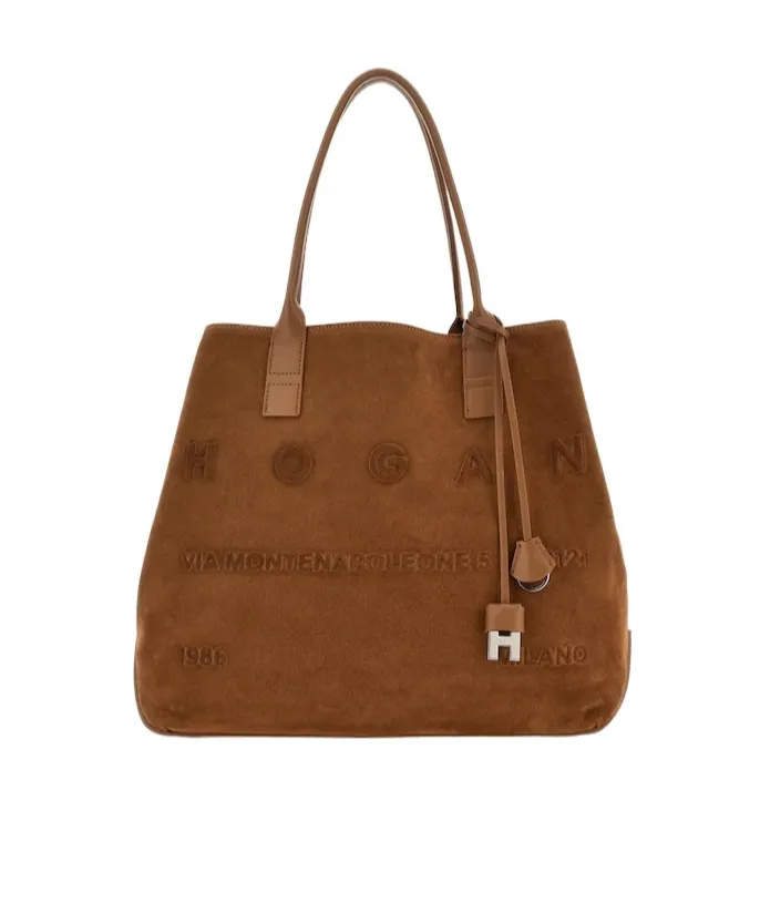Script Embossed-Logo Suede Tote Bag
