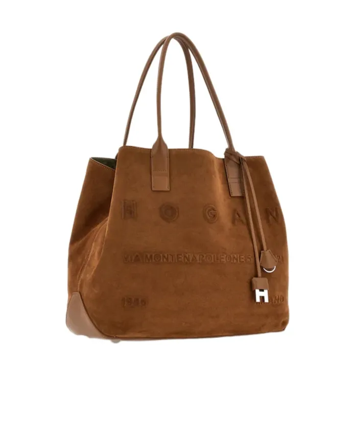 Script Embossed-Logo Suede Tote Bag