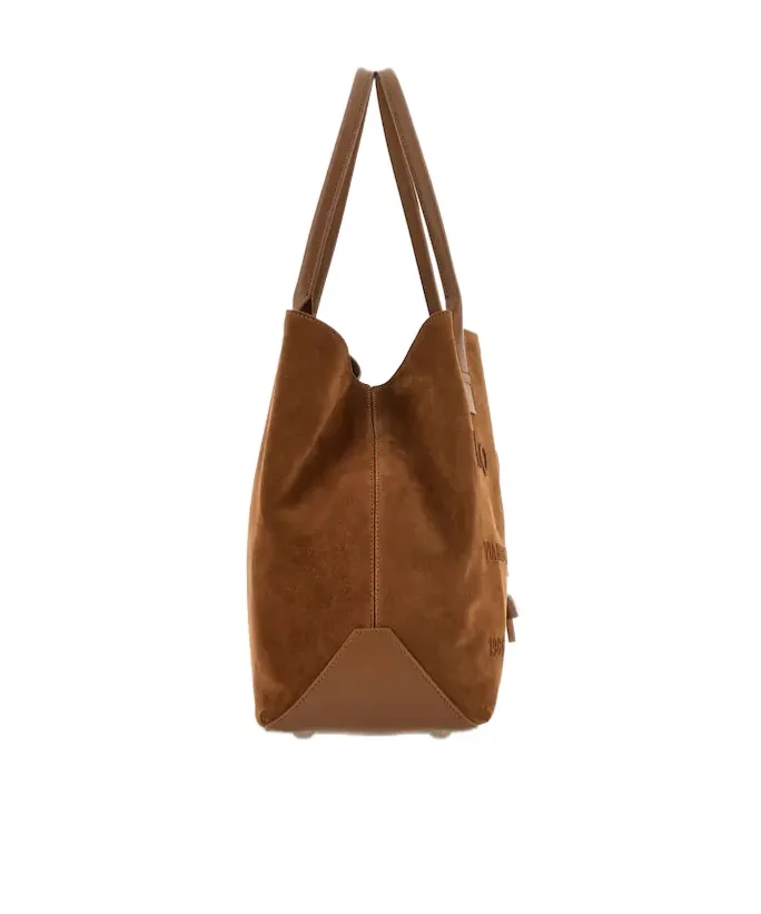 Script Embossed-Logo Suede Tote Bag