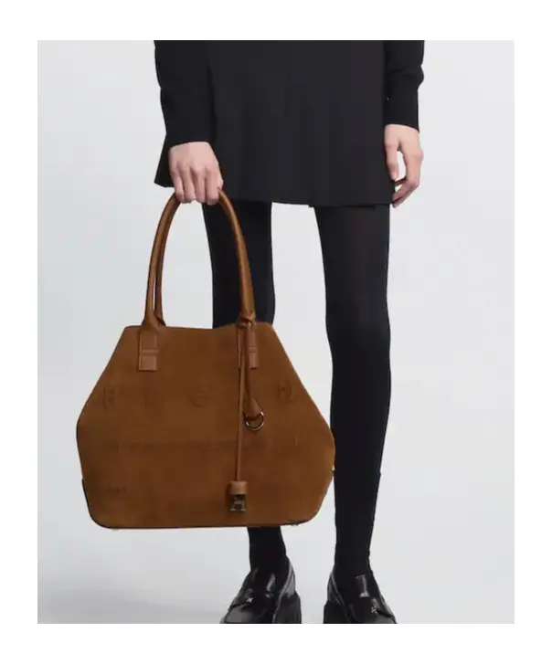Script Embossed-Logo Suede Tote Bag
