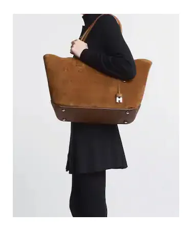 Script Embossed-Logo Suede Tote Bag