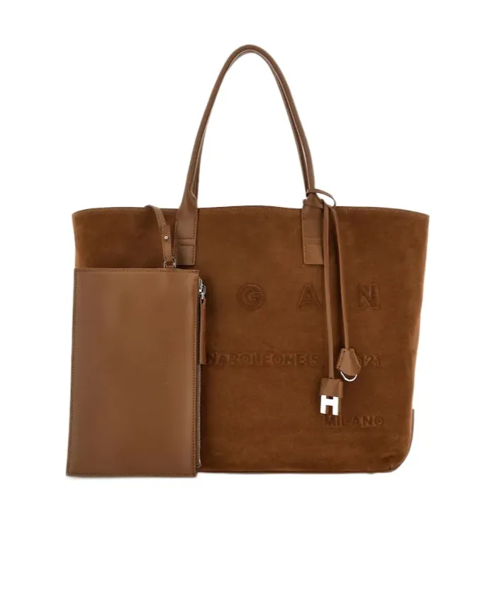 Script Embossed-Logo Suede Tote Bag