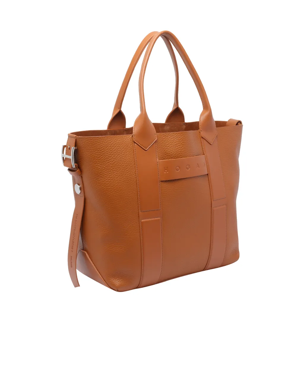 Medium Script-Detail Leather Tote Bag