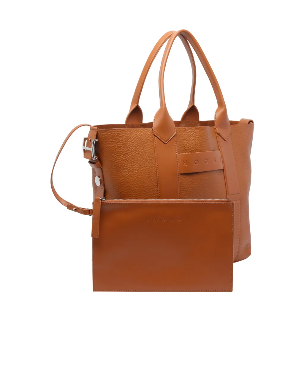 Medium Script-Detail Leather Tote Bag