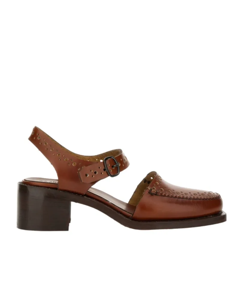 Perforated Ankle-Strap Heeled Sandals