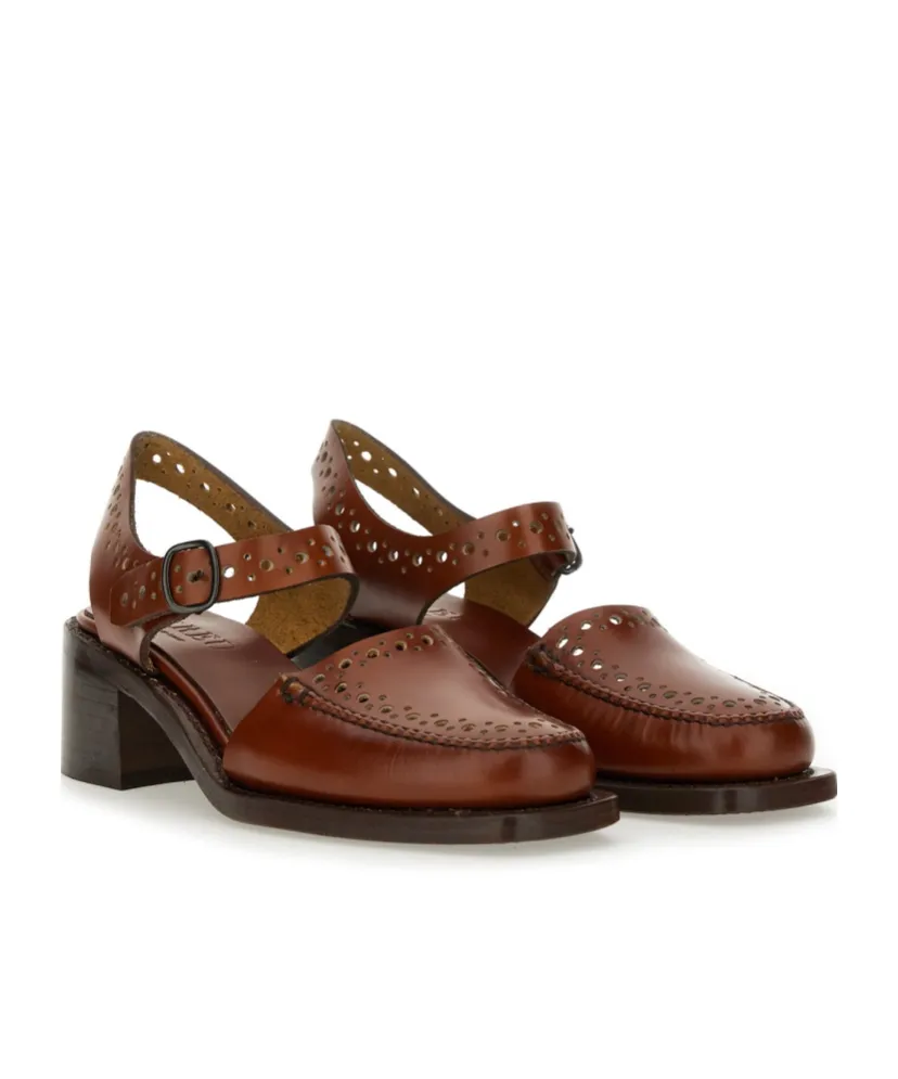 Perforated Ankle-Strap Heeled Sandals