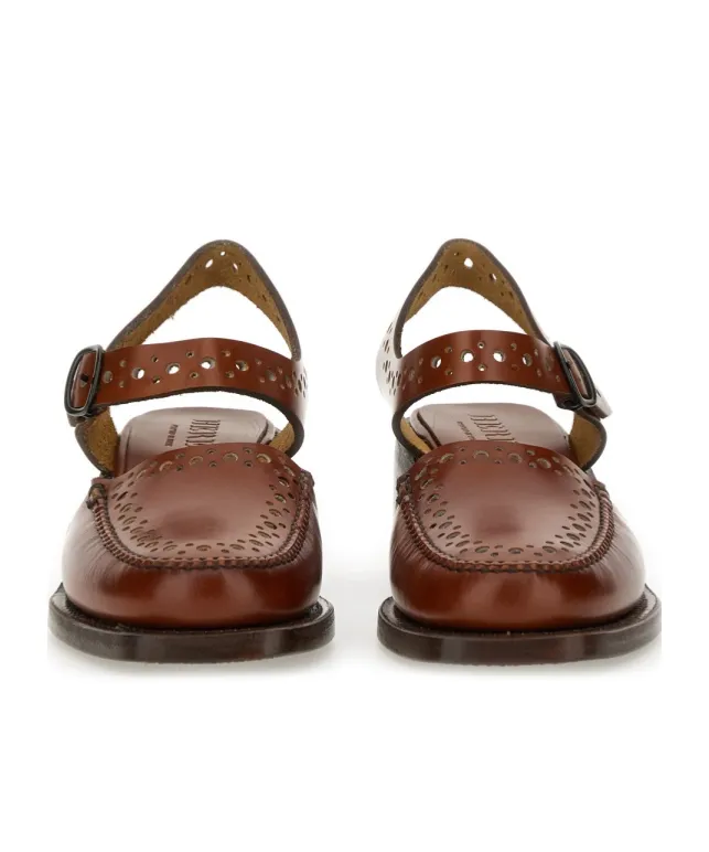 Perforated Ankle-Strap Heeled Sandals