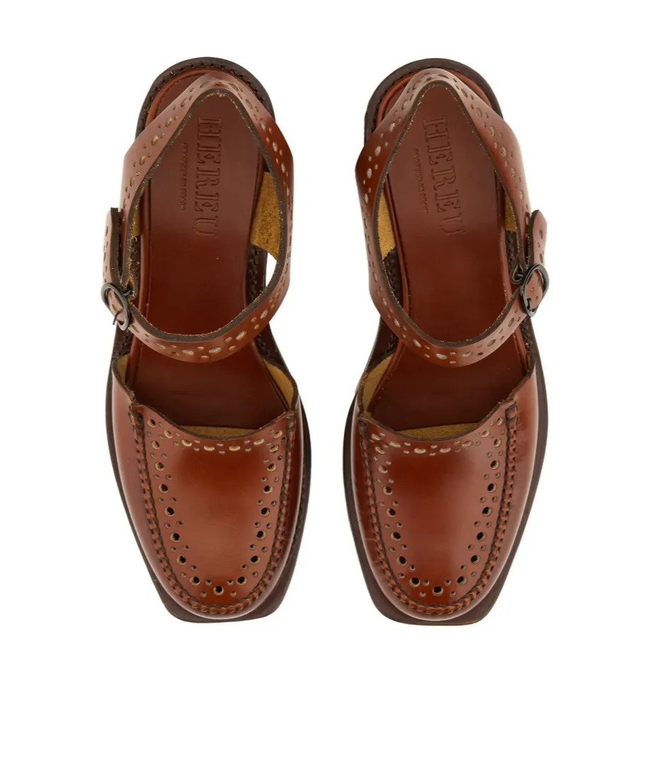 Perforated Ankle-Strap Heeled Sandals
