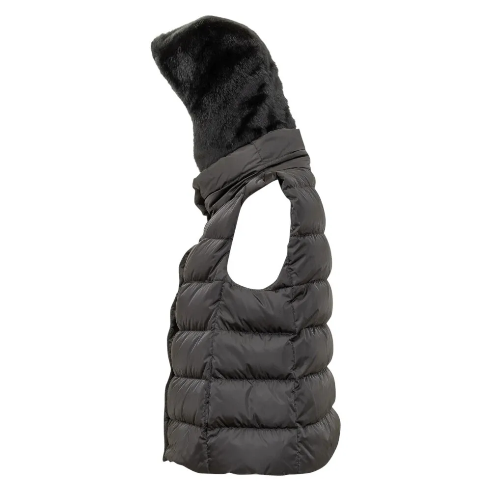 Sleeveless Down Vest With Fur Hood