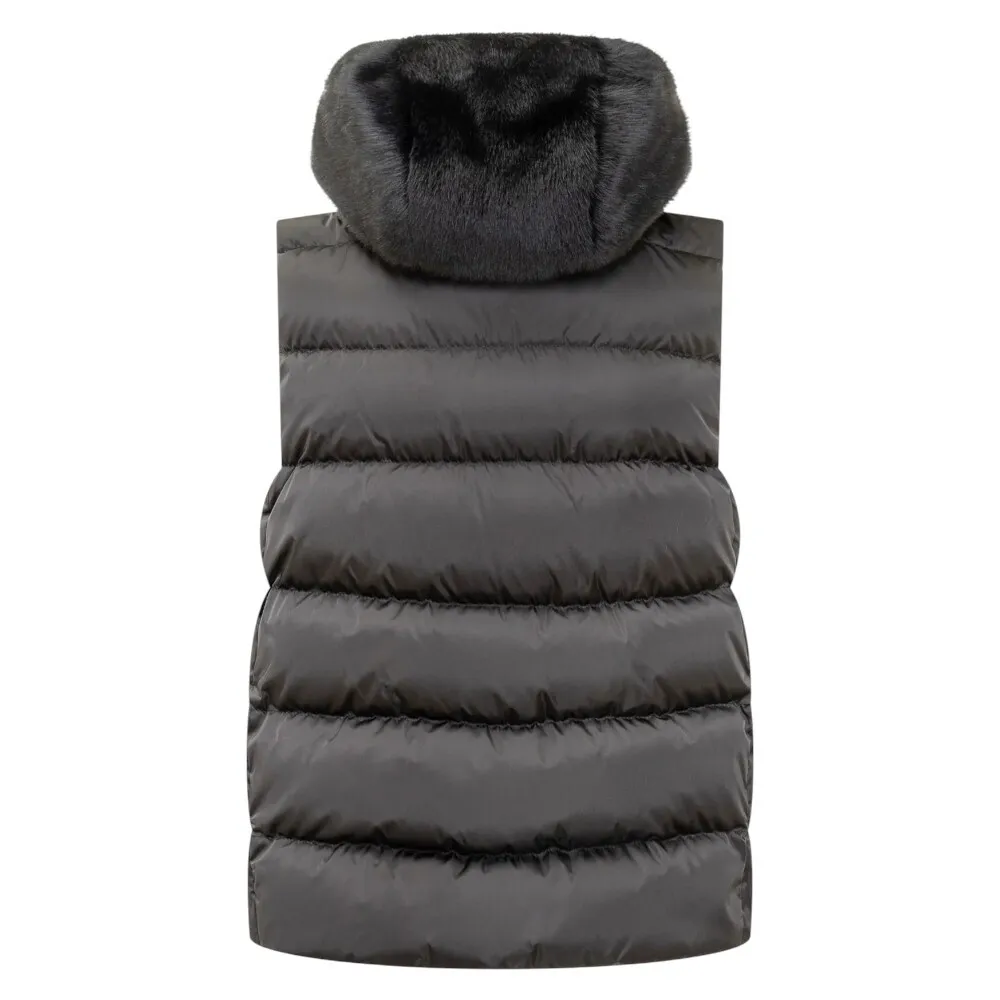 Sleeveless Down Vest With Fur Hood