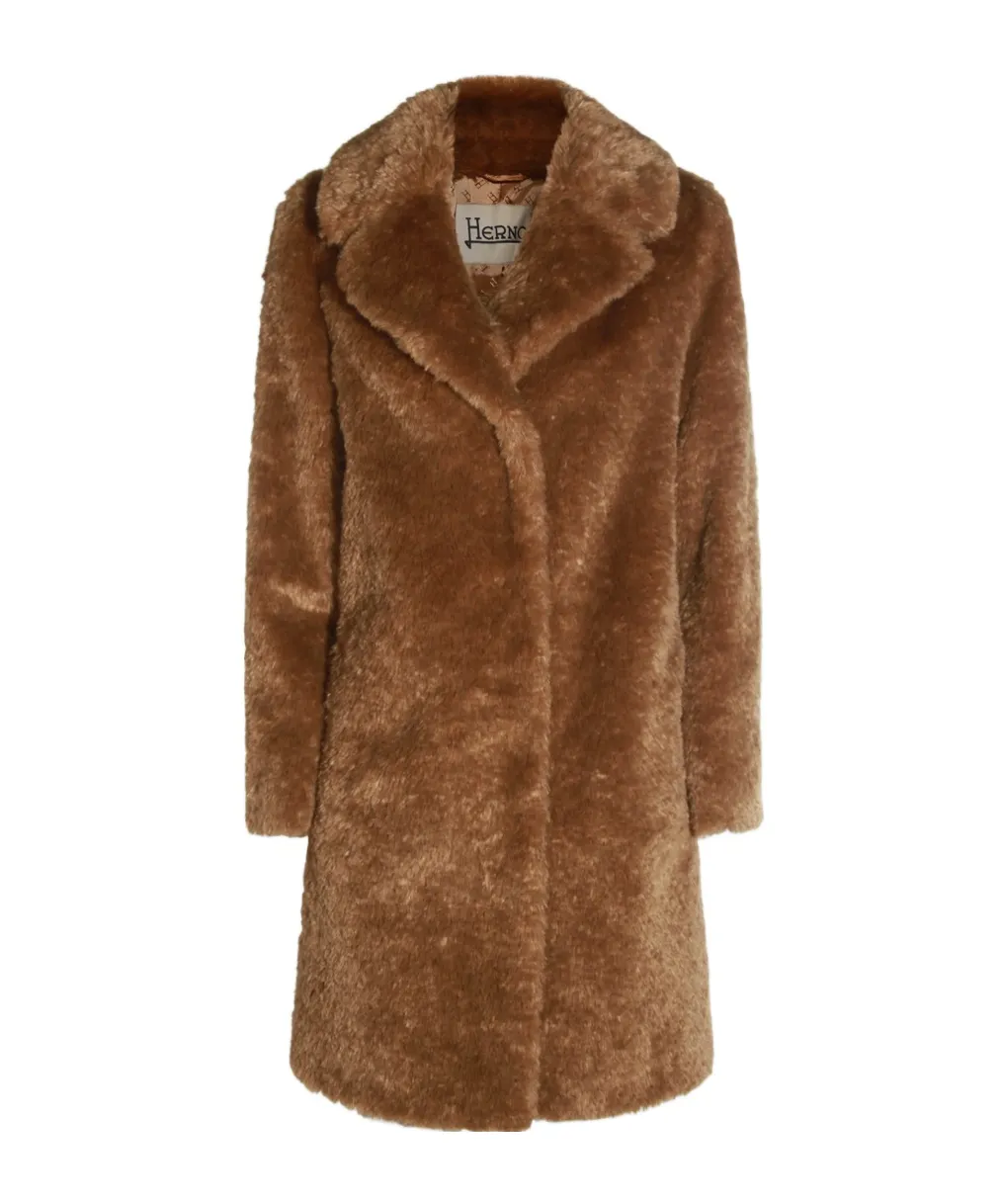 Lapel Long Sleeve Fur Coat