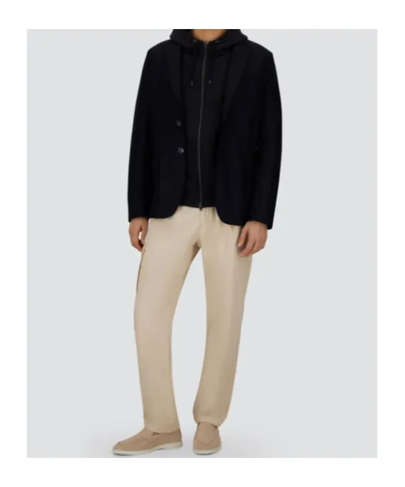 Ribbed Panelled Zip-Front Hoodie