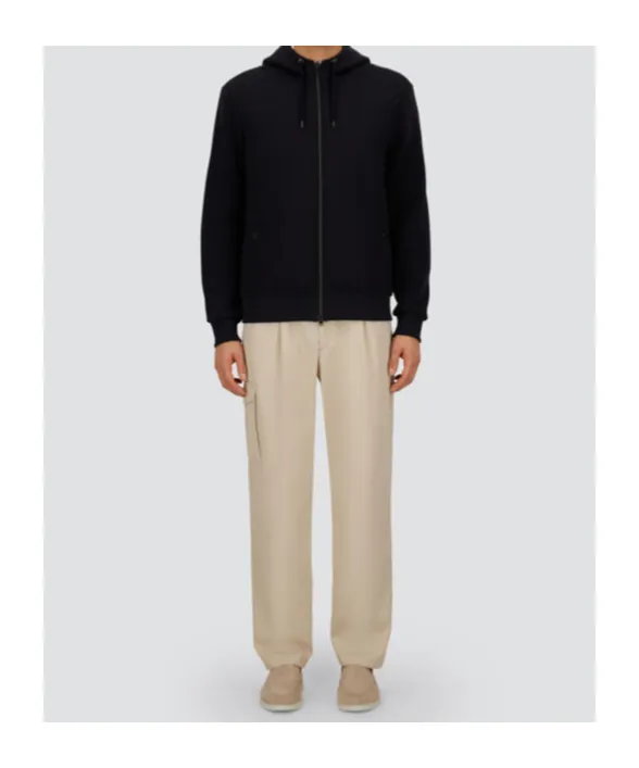 Ribbed Panelled Zip-Front Hoodie