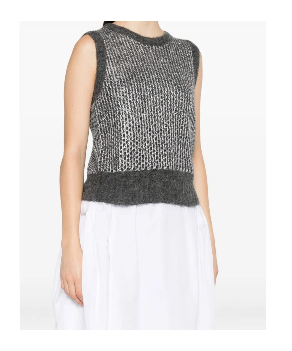 Metallic-Detail Cropped Knit Top