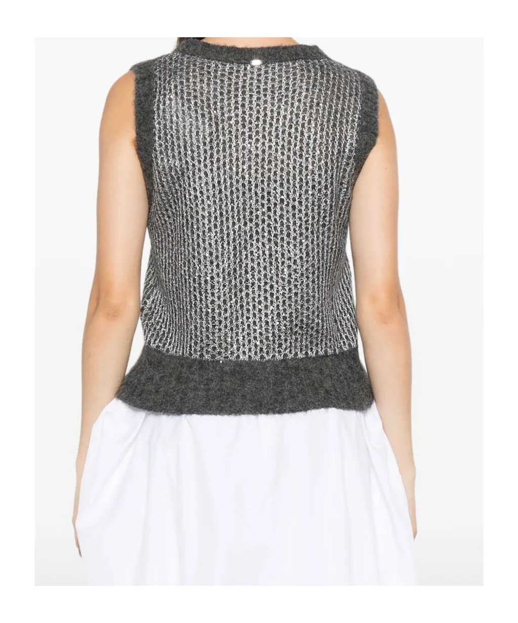 Metallic-Detail Cropped Knit Top