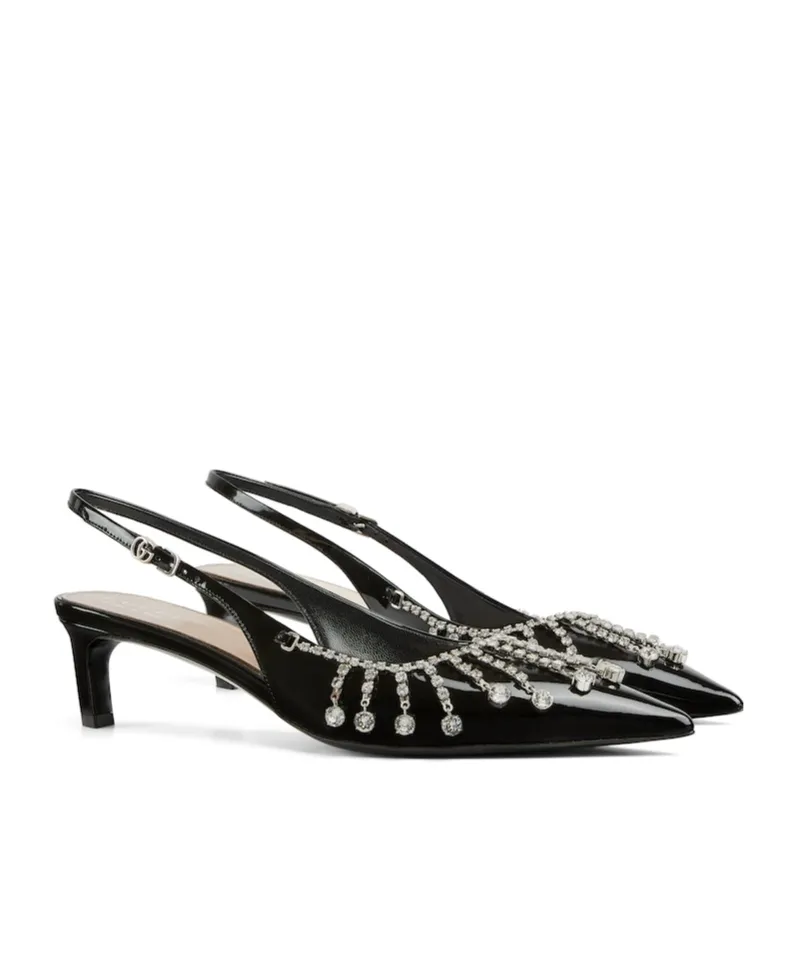 Rhinestone-Embellished Slingback Pumps
